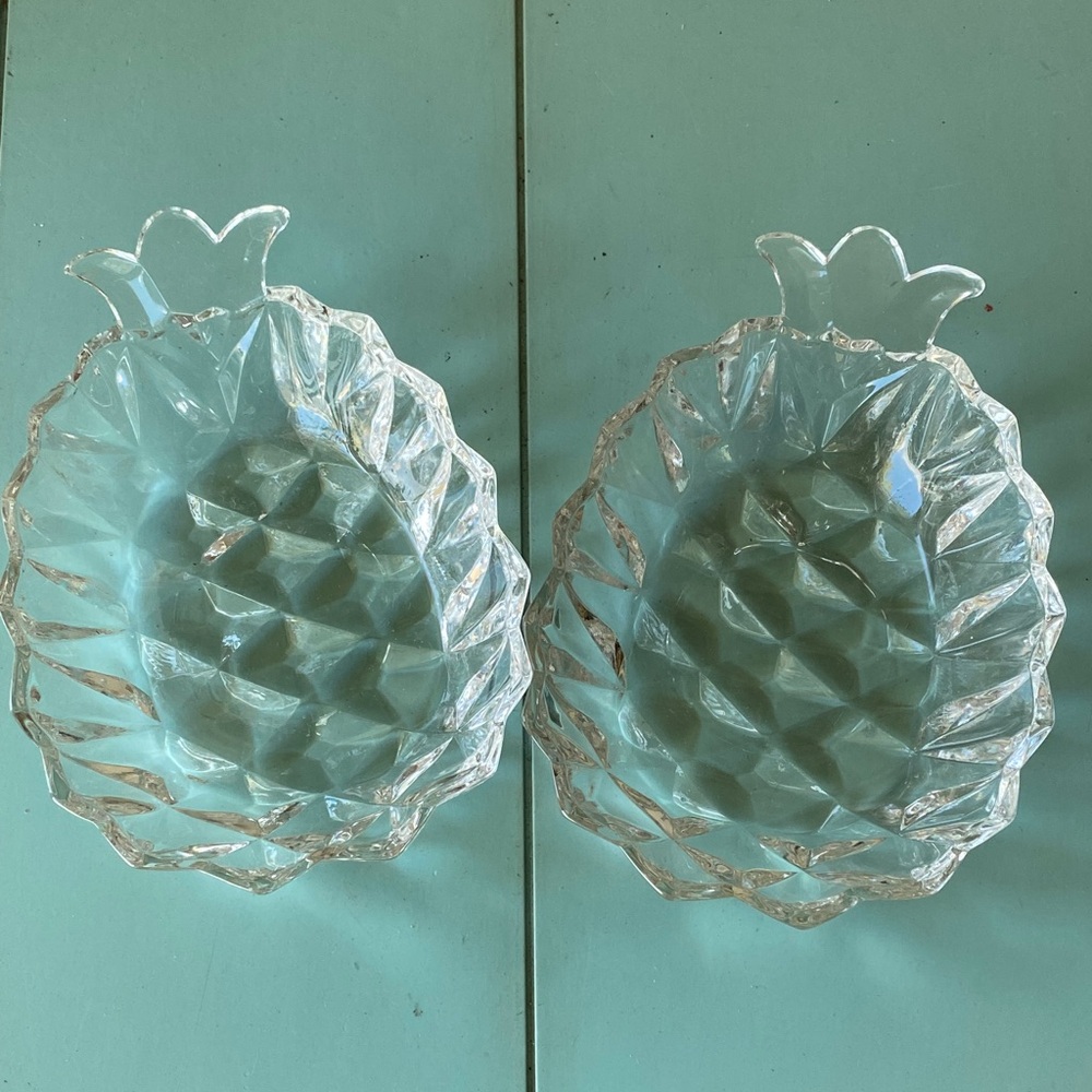 Pair of Vintage Crystal Pineapple Shaped Dishes
